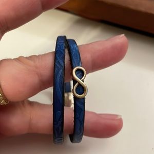 Double strand blue patterned bracelet with infinity charm